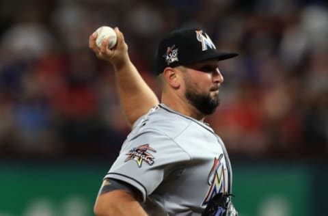 ARLINGTON, TX – JULY 25: Hunter Cervenka #30 of the Miami Marlins throws against the Texas Rangers in the fifth inning at Globe Life Park in Arlington on July 25, 2017 in Arlington, Texas. (Photo by Ronald Martinez/Getty Images)