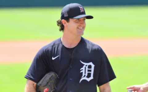 DETROIT, MI – JULY 14: Casey Mize #74 of the Detroit Tigers looks on and smiles during the Detroit Tigers Summer Workouts at Comerica Park on July 14, 2020 in Detroit, Michigan. (Photo by Mark Cunningham/MLB Photos via Getty Images)