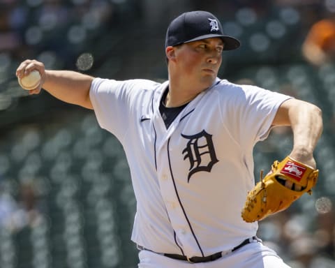 DETROIT, MI – JULY 17: Kyle Funkhouser #36 of the Detroit Tigers pitches in the sixth inning against the Minnesota Twins during game one of a doubleheader at Comerica Park on July 17, 2021, in Detroit, Michigan. Detroit defeated Minnesota 1-0. (Photo by Dave Reginek/Getty Images)