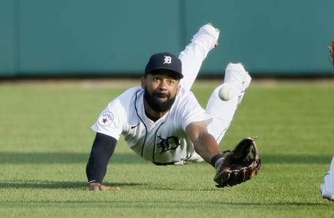 DETROIT, MI – JULY 31: Center fielder Derek Hill #54 of the Detroit Tigers can’t make the catch on a fly ball hit by Ryan Mountcastle of the Baltimore Orioles for an RBI single during the third inning at Comerica Park on July 31, 2021, in Detroit, Michigan. (Photo by Duane Burleson/Getty Images)