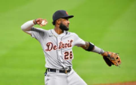 CLEVELAND, OHIO – AUGUST 21: Shortstop Niko Goodrum #28 of the Detroit Tigers. (Photo by Jason Miller/Getty Images)