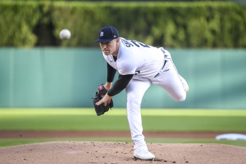 DETROIT, MICHIGAN – SEPTEMBER 25: Tarik Skubal #29 of the Detroit Tigers delivers a pitch against the Kansas City Royals during the top of the first inning at Comerica Park on September 25, 2021, in Detroit, Michigan. (Photo by Nic Antaya/Getty Images)