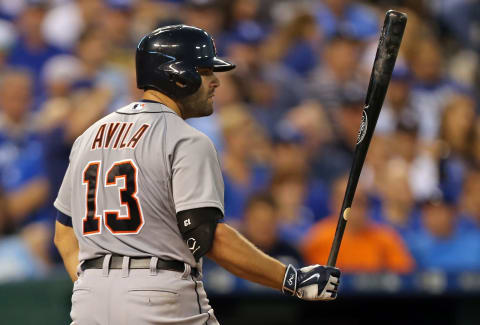 KANSAS CITY, MO – AUGUST 10: Alex Avila #13 of the Detroit Tigers bats in the fifth inning of a game against the Kansas City Royals at Kauffman Stadium on August 10, 2015, in Kansas City, Missouri. The Royals defeated the Tigers 4-0. (Photo by Jay Biggerstaff/TUSP/Getty Images)