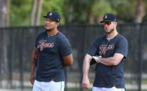 LAKELAND, FL – FEBRUARY 18: Miguel Cabrera #24 (L) and C.J. Cron #26 (Photo by Mark Cunningham/MLB Photos via Getty Images)