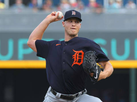 Matt Manning of the Detroit Tigers pitches during the Spring Training game against the Atlanta Braves at CoolToday Park on February 23, 2020 in North Port, Florida. The Tigers defeated the Braves 5-1. (Photo by Mark Cunningham/MLB Photos via Getty Images)