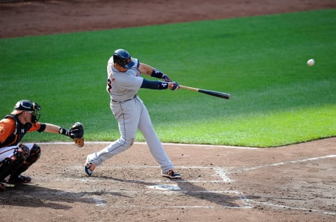 Miguel Cabrera hits a grand slam in the fourth inning against the Orioles on June 1, 2013. (Photo by Greg Fiume/Getty Images)