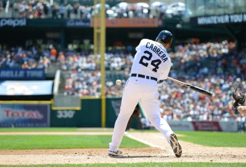 Miguel Cabrera bats during the game against the Orioles on June 19, 2013. (Photo by Mark Cunningham/MLB Photos via Getty Images)