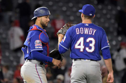 Apr 4, 2019 – Texas Rangers starting pitcher Kyle Dowdy celebrates at the end of the game. – Kirby Lee-USA TODAY Sports