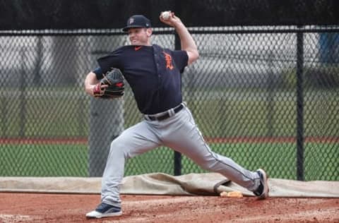 Pitcher Joey Wentz throws the ball during spring training.