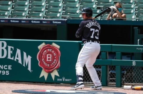 Detroit Tigers infielder Spencer Torkelson gets ready to bat.