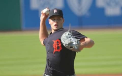 Tigers pitcher Matt Manning pitches during the intrasquad game at Comerica Park on Friday, July 10, 2020.Detroit Tigers