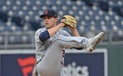 Sep 27, 2020; Kansas City, Missouri, USA; Detroit Tigers starting pitcher Tarik Skubal delivers a pitch. Mandatory Credit: Peter Aiken-USA TODAY Sports