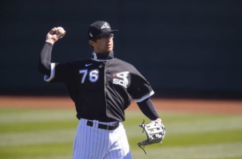 Feb 28, 2021; Glendale, Arizona, USA; Chicago White Sox outfielder Blake Rutherford against the Milwaukee Brewers during a Spring Training game at Camelback Ranch Glendale. Mandatory Credit: Mark J. Rebilas-USA TODAY Sports