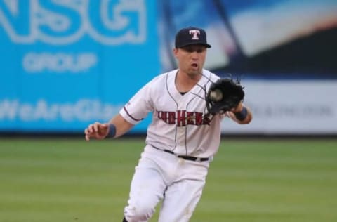 Toledo Mud Hens infielder Kody Clemens fields a ground ball against the Nashville Sounds.