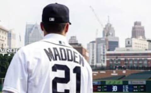 Ty Madden poses for a photo at Comerica Park.