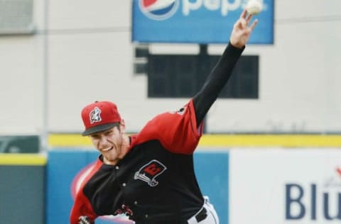 Erie SeaWolves starting pitcher Joey Wentz throws against the Akron RubberDucks on July 29, 2021, at UPMC Park in Erie.