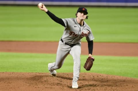 Aug 10, 2021; Baltimore, Maryland, USA; Detroit Tigers starting pitcher Casey Mize (12) delivers a twenty-third inning pitch against the Baltimore Orioles at Oriole Park at Camden Yards. Mandatory Credit: Tommy Gilligan-USA TODAY Sports