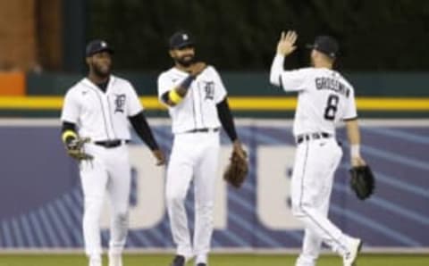 Akil Baddoo, Derek Hill, and Robbie Grossman exchange high fives after the game. Raj Mehta-USA TODAY Sports