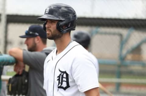 Tigers catching prospect Mike Rothenderg waits to bat during spring training minor league minicamp on Friday, Feb.18, 2022 at Tiger Town in Lakeland, Florida.Tigers3