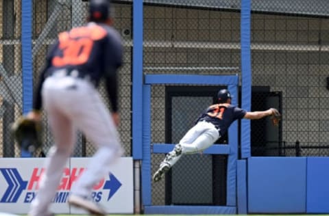 Detroit Tigers right fielder Riley Greene makes a diving catch. Jonathan Dyer-USA TODAY Sports