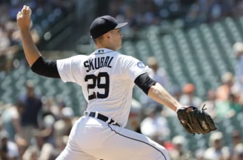 May 15, 2022; Detroit, Michigan, USA; Detroit Tigers starting pitcher Tarik Skubal (29) pitches in the second inning against the Baltimore Orioles at Comerica Park. Mandatory Credit: Rick Osentoski-USA TODAY Sports