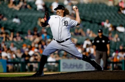 Jul 2, 2022; Detroit, Michigan, USA; Detroit Tigers relief pitcher Andrew Chafin (37) pitches in the eighth inning against the Kansas City Royals at Comerica Park. Mandatory Credit: Rick Osentoski-USA TODAY Sports