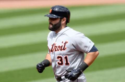 Apr 16, 2017; Cleveland, OH, USA; Detroit Tigers catcher Alex Avila (31) rounds the bases on his two-run home run in the first inning against the Cleveland Indians at Progressive Field. Mandatory Credit: David Richard-USA TODAY Sports