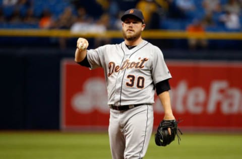 Apr 19, 2017; St. Petersburg, FL, USA; Detroit Tigers relief pitcher Alex Wilson (30) during the seventh inning against the Tampa Bay Rays at Tropicana Field. Mandatory Credit: Kim Klement-USA TODAY Sports