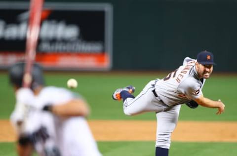 May 9, 2017; Phoenix, AZ, USA; Detroit Tigers pitcher Justin Verlander throws in the sixth inning against the Arizona Diamondbacks at Chase Field. Mandatory Credit: Mark J. Rebilas-USA TODAY Sports