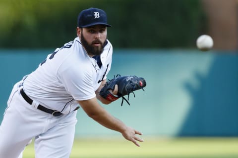 Aug 3, 2016; Detroit, MI, USA; Detroit Tigers starting pitcher Michael Fulmer (32) warms up before the second inning against the Chicago White Sox at Comerica Park. Mandatory Credit: Rick Osentoski-USA TODAY Sports