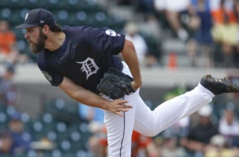 Feb 24, 2017; Lakeland, FL, USA; Detroit Tigers starting pitcher Michael Fulmer (32) throws a pitch during the first inning of a spring training baseball game against the Baltimore Orioles at Joker Marchant Stadium. Mandatory Credit: Reinhold Matay-USA TODAY Sports