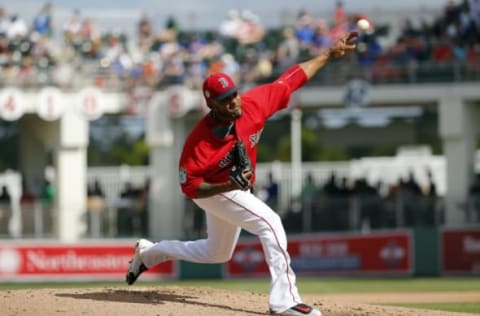 Feb 24, 2017; Fort Myers, FL, USA; Boston Red Sox pitcher Fernando Abad (58) throws a pitch during the fifth inning against the New York Mets at JetBlue Park. Mandatory Credit: Kim Klement-USA TODAY Sports