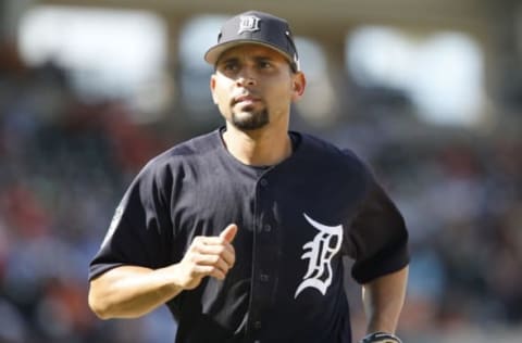 Feb 24, 2017; Lakeland, FL, USA; Detroit Tigers second baseman Omar Infante (4) runs in from the field during the fifth inning of a spring training baseball game against the Baltimore Orioles at Joker Marchant Stadium.The Orioles won 2-0. Mandatory Credit: Reinhold Matay-USA TODAY Sports