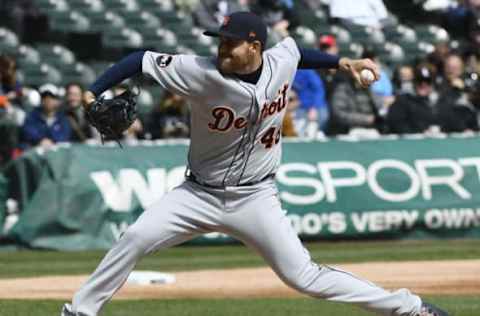 Apr 6, 2017; Chicago, IL, USA; Detroit Tigers starting pitcher Matthew Boyd (48) delivers against the Chicago White Sox in the first inning at Guaranteed Rate Field. Mandatory Credit: Matt Marton-USA TODAY Sports