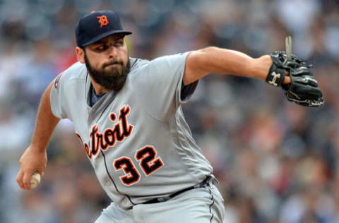 Jun 23, 2017; San Diego, CA, USA; Detroit Tigers starting pitcher Michael Fulmer (32) pitches against the San Diego Padres during the first inning at Petco Park. Mandatory Credit: Jake Roth-USA TODAY Sports