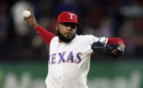 Sep 26, 2016; Arlington, TX, USA; Texas Rangers relief pitcher Jeremy Jeffress (23) throws during the seventh inning against the Milwaukee Brewers at Globe Life Park in Arlington. Mandatory Credit: Kevin Jairaj-USA TODAY Sports