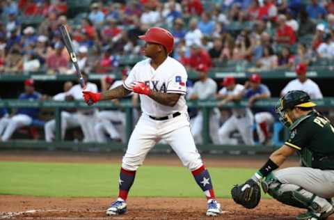 ARLINGTON, TX – JULY 25: Willie Calhoun #5 of the Texas Rangers at Globe Life Park in Arlington on July 25, 2018 in Arlington, Texas. (Photo by Ronald Martinez/Getty Images)