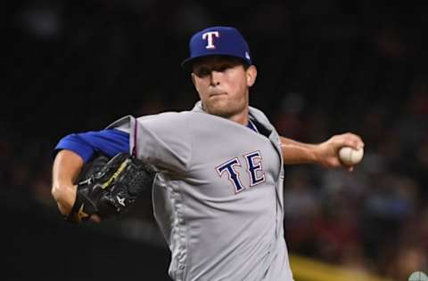 PHOENIX, AZ – JULY 31: Jeffrey Springs #54 of the Texas Rangers delivers a sixth inning pitch against the Arizona Diamondbacks at Chase Field on July 31, 2018 in Phoenix, Arizona. It was Springs MLB debut. (Photo by Norm Hall/Getty Images)