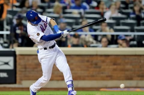 NEW YORK, NY – AUGUST 20: Jack Reinheimer #72 of the New York Mets hits a single in the third inning against the San Francisco Giants on August 20, 2018 at Citi Field in the Flushing neighborhood of the Queens borough of New York City. (Photo by Elsa/Getty Images)