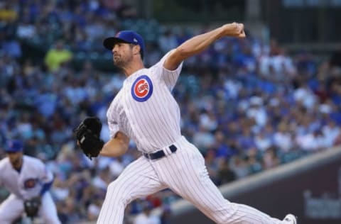 CHICAGO, IL – AUGUST 23: Cole Hamels #35 of the Chicago Cubs pitches on his way to a complete game win over the Cincinnati Reds at Wrigley Field on August 23, 2018 in Chicago, Illinois. The Cubs defeated the Reds 7-1. (Photo by Jonathan Daniel/Getty Images)