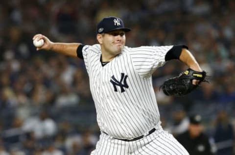 NEW YORK, NEW YORK – OCTOBER 08: Lance Lynn #36 of the New York Yankees throws a pitch against the Boston Red Sox during the fourth inning in Game Three of the American League Division Series at Yankee Stadium on October 08, 2018 in the Bronx borough of New York City. (Photo by Mike Stobe/Getty Images)