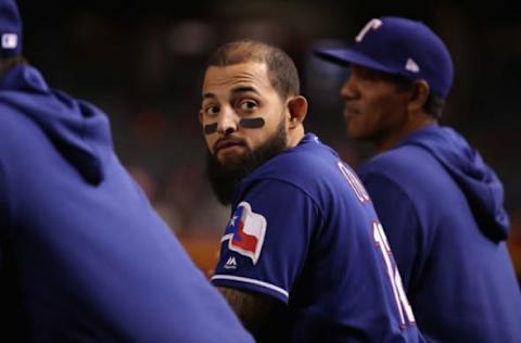 PHOENIX, ARIZONA – APRIL 10: Rougned Odor #12 of the Texas Rangers in the dugout during the MLB game against the Arizona Diamondbacks at Chase Field on April 10, 2019 in Phoenix, Arizona. (Photo by Christian Petersen/Getty Images)