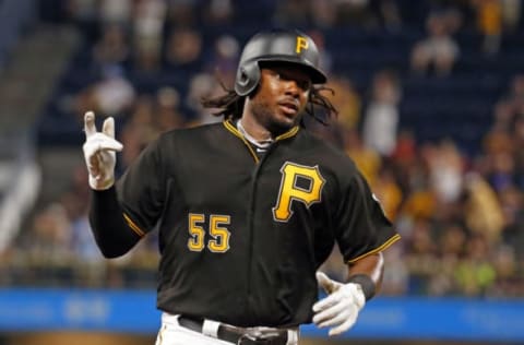 PITTSBURGH, PA – JULY 03: Josh Bell #55 of the Pittsburgh Pirates rounds second after hitting a home run in the sixth inning against the Chicago Cubs at PNC Park on July 3, 2019 in Pittsburgh, Pennsylvania. (Photo by Justin K. Aller/Getty Images)