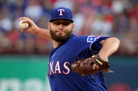 ARLINGTON, TEXAS – JUNE 22: Lance Lynn #35 of the Texas Rangers pitches against the Chicago White Sox in the top of the first inning at Globe Life Park in Arlington on June 22, 2019 in Arlington, Texas. (Photo by Tom Pennington/Getty Images)