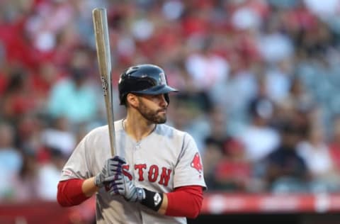 ANAHEIM, CALIFORNIA – AUGUST 31: J.D. Martinez #28 of the Boston Red Sox at bat during a game against the Los Angeles Angels of Anaheim at Angel Stadium of Anaheim on August 31, 2019 in Anaheim, California. (Photo by Sean M. Haffey/Getty Images)