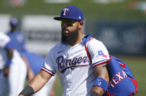 SURPRISE, ARIZONA – FEBRUARY 27: Rougned Odor #12 of the Texas Rangers walks on the field prior to a Cactus League spring training game against the Chicago Cubs at Surprise Stadium on February 27, 2020 in Surprise, Arizona. (Photo by Ralph Freso/Getty Images)