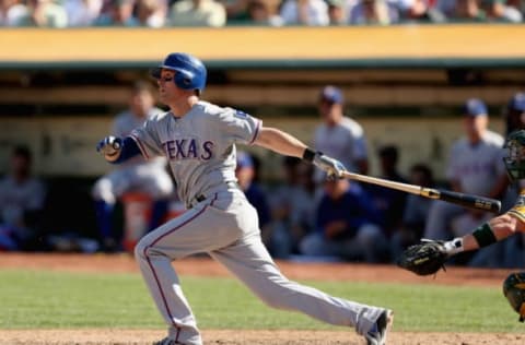 OAKLAND, CA – OCTOBER 03: Michael Young #10 of the Texas Rangers bats against the Oakland Athletics at O.co Coliseum on October 3, 2012 in Oakland, California. (Photo by Ezra Shaw/Getty Images)