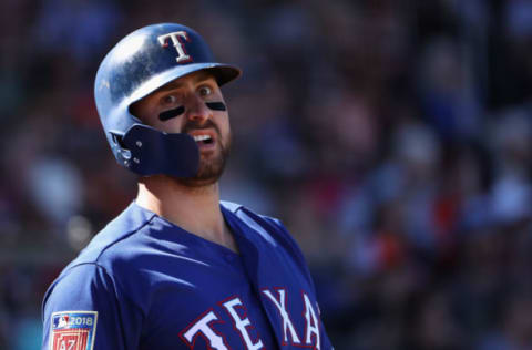 SURPRISE, AZ – MARCH 05: Joey Gallo #13 of the Texas Rangers warms up on deck during the spring training game against the San Francisco Giants at Surprise Stadium on March 5, 2018 in Surprise, Arizona. (Photo by Christian Petersen/Getty Images)