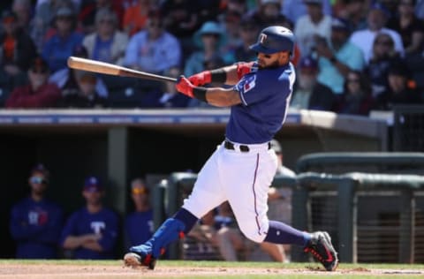 SURPRISE, AZ – MARCH 05: Rougned Odor #12 of the Texas Rangers bats against the San Francisco Giants during the first inning of the spring training game at Surprise Stadium on March 5, 2018 in Surprise, Arizona. (Photo by Christian Petersen/Getty Images)