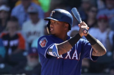 SURPRISE, AZ – MARCH 05: Willie Calhoun #5 of the Texas Rangers bats against the San Francisco Giants during the first inning of the spring training game at Surprise Stadium on March 5, 2018 in Surprise, Arizona. (Photo by Christian Petersen/Getty Images)